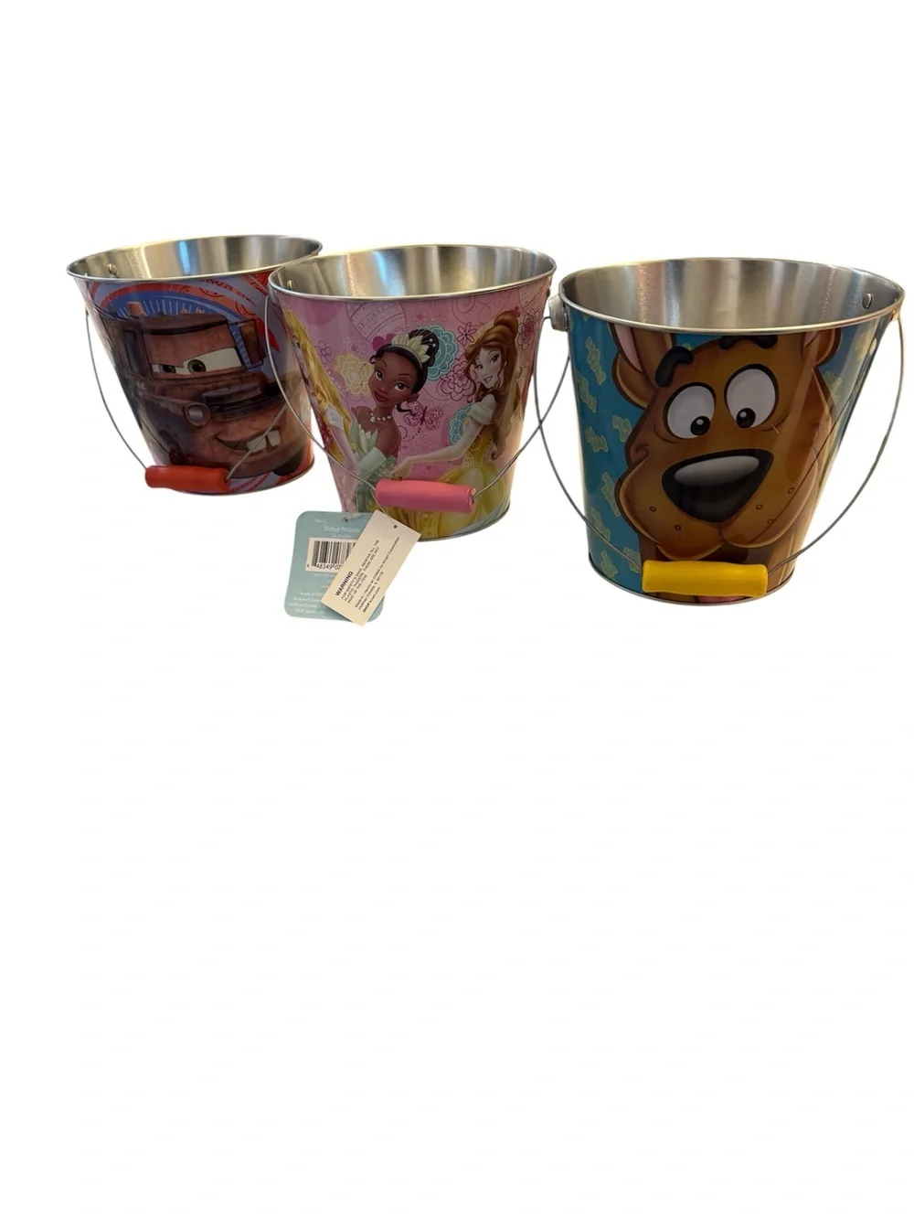 Children's Cartoon Metal Party Buckets Lot of 3